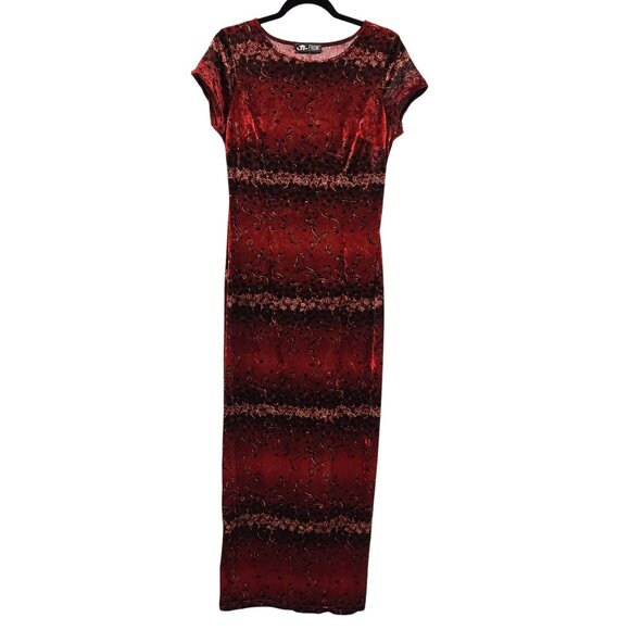 Vintage 90's Velvet Women's S Whimsygoth Red Black Floral Pattern Maxi Dress - Picture 1 of 9